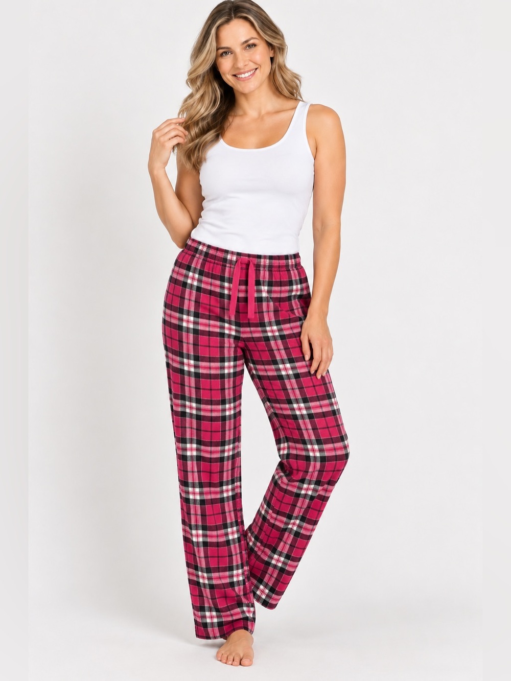 DKR Apparel Cotton Lounge Pants-Pink/White/Black Plaid